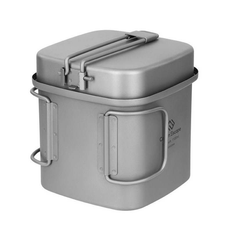 COOK'N'ESCAPE Titanium 1100ml Pot with 300ml Pan Cookware Mess Kit Set Backpacking, Camping, Outdoor & Inddors CA2110