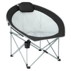FUNDANGO Mesh Moon Round Saucer Chair Hiking Fishing Picnic Camp Lawn Portable Outdoor Chair with headrest cup holder
