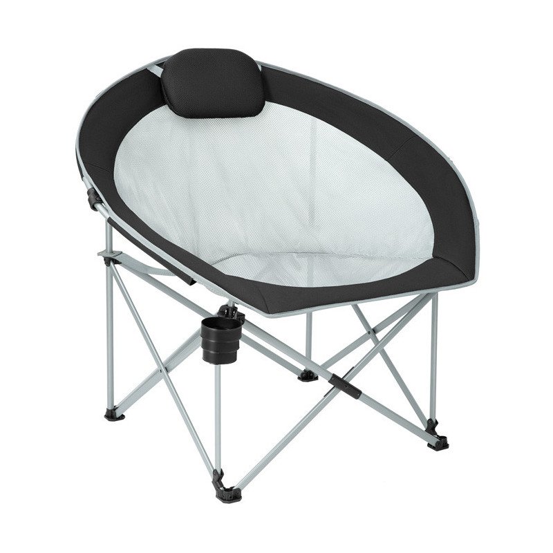 FUNDANGO Mesh Moon Round Saucer Chair Hiking Fishing Picnic Camp Lawn Portable Outdoor Chair with headrest cup holder