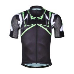 Ilpalapino Men's Short Sleeve Black Green Stripes Cycling Jersey Breathable / Quick dry / UV protection / Compression