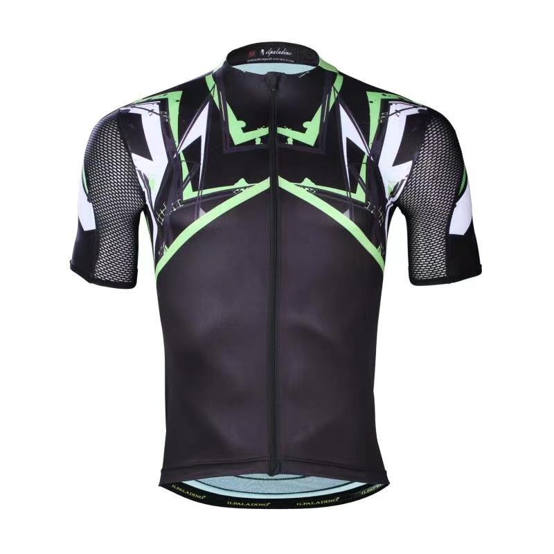 Ilpalapino Men's Short Sleeve Black Green Stripes Cycling Jersey Breathable / Quick dry / UV protection / Compression