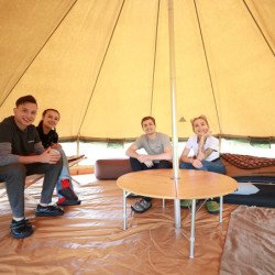 KingCamp Bamboo Round Folding Outdoor Camping Pinic Indoor Table for Teepee Bell Tentwith Carry Bag