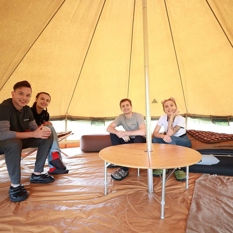 KingCamp Bamboo Round Folding Outdoor Camping Pinic Indoor Table for Teepee Bell Tentwith Carry Bag