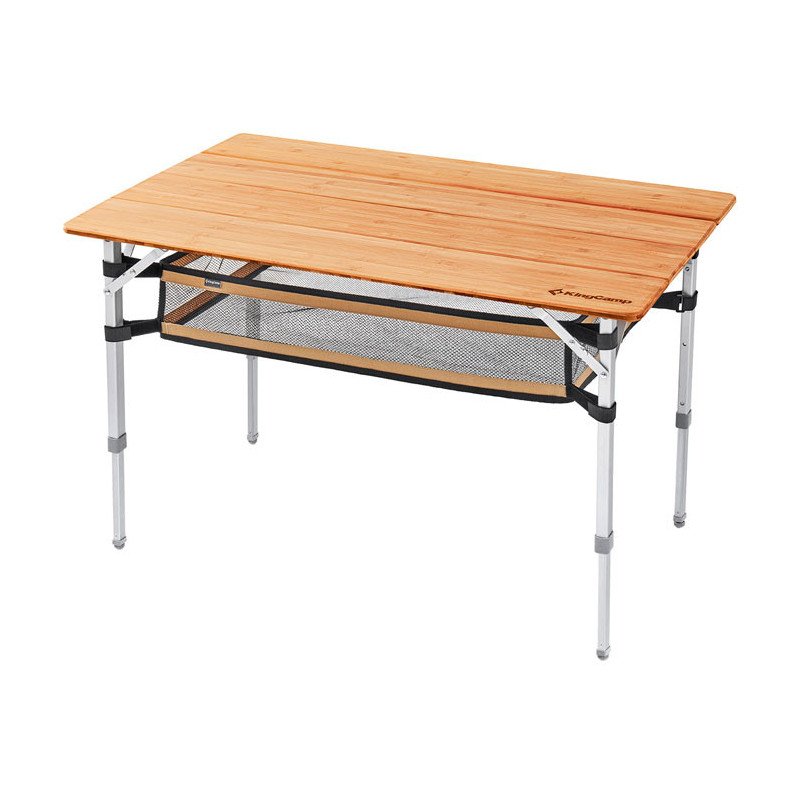 KingCamp Bamboo Adjustable Height Portable Picnic Table Portable Picnic Folding Camping Table with Carry Bag mesh pocket