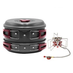 Bulin 13 PCS Camping Cookware Mess Kit & Stove Combo, Nonstick Lightweight Backpacking Cooking Set