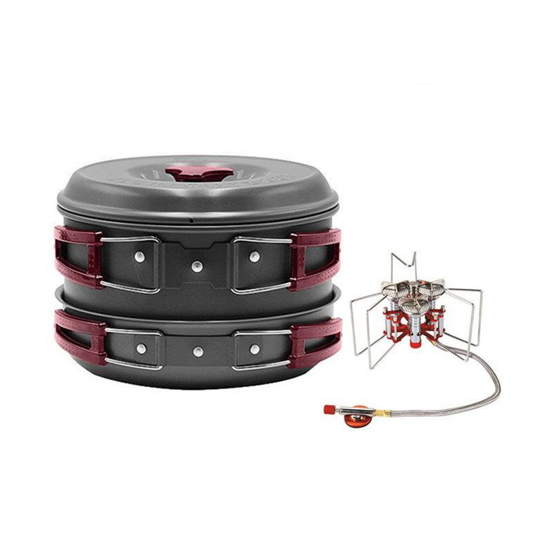 Bulin 13 PCS Camping Cookware Mess Kit & Stove Combo, Nonstick Lightweight Backpacking Cooking Set