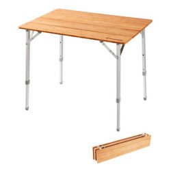 KingCamp 25.6" L x 19.7" W 4 People Adjustable Height Folding Camping Bamboo Table KC2018