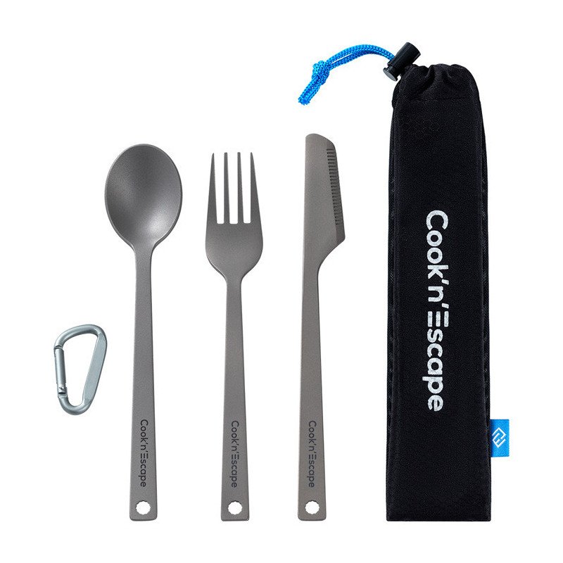 COOK'N'ESCAPE Titanium Utility Cutlery 3 Pcs Set Fork Knife Spoon CA2005