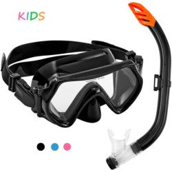 Anti-Fog Tempered Glass Snorkel Set for Youth and Adult-Black-Adults