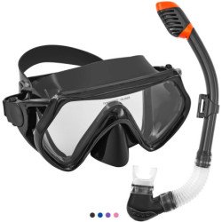 Anti-Fog Tempered Glass Snorkel Set for Youth and Adult-Black-Kids