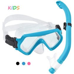 Anti-Fog Tempered Glass Snorkel Set for Youth and Adult-Blue-Adults