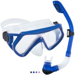 Anti-Fog Tempered Glass Snorkel Set for Youth and Adult-Blue-Kids