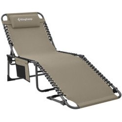 KingCamp 4-Position Heavy Duty Outdoor Patio  Beach Pool Sunbathing Folding Chaise Lounge Chair with Pillow Pocket