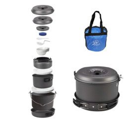Bulin 22pcs 6-7 Persons Hard-anodized Aluminum Eco-friendly Foldable Camping Cookware Cooker Set