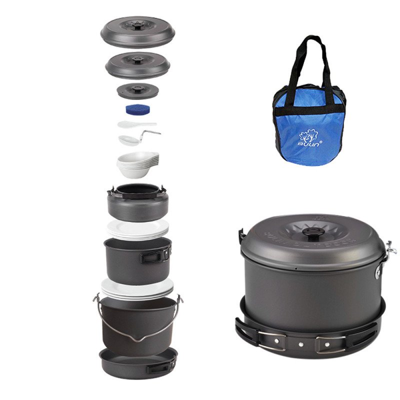 Bulin 22pcs 6-7 Persons Hard-anodized Aluminum Eco-friendly Foldable Camping Cookware Cooker Set