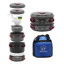 Bulin 13 PCS Camping Cookware Mess Kit, Nonstick Lightweight Backpacking Cooking Set