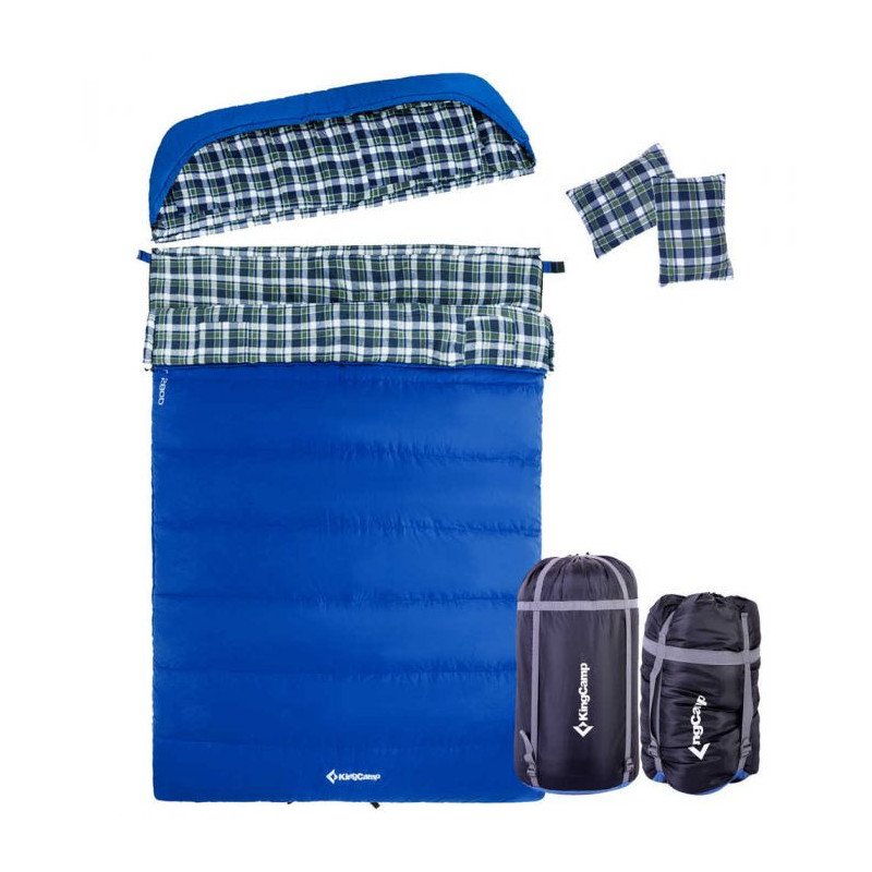 KingCamp Camping Double 3 Season Cotton Flannel Lining Double Layer Sleeping Bags with Pillow and Carry Bag